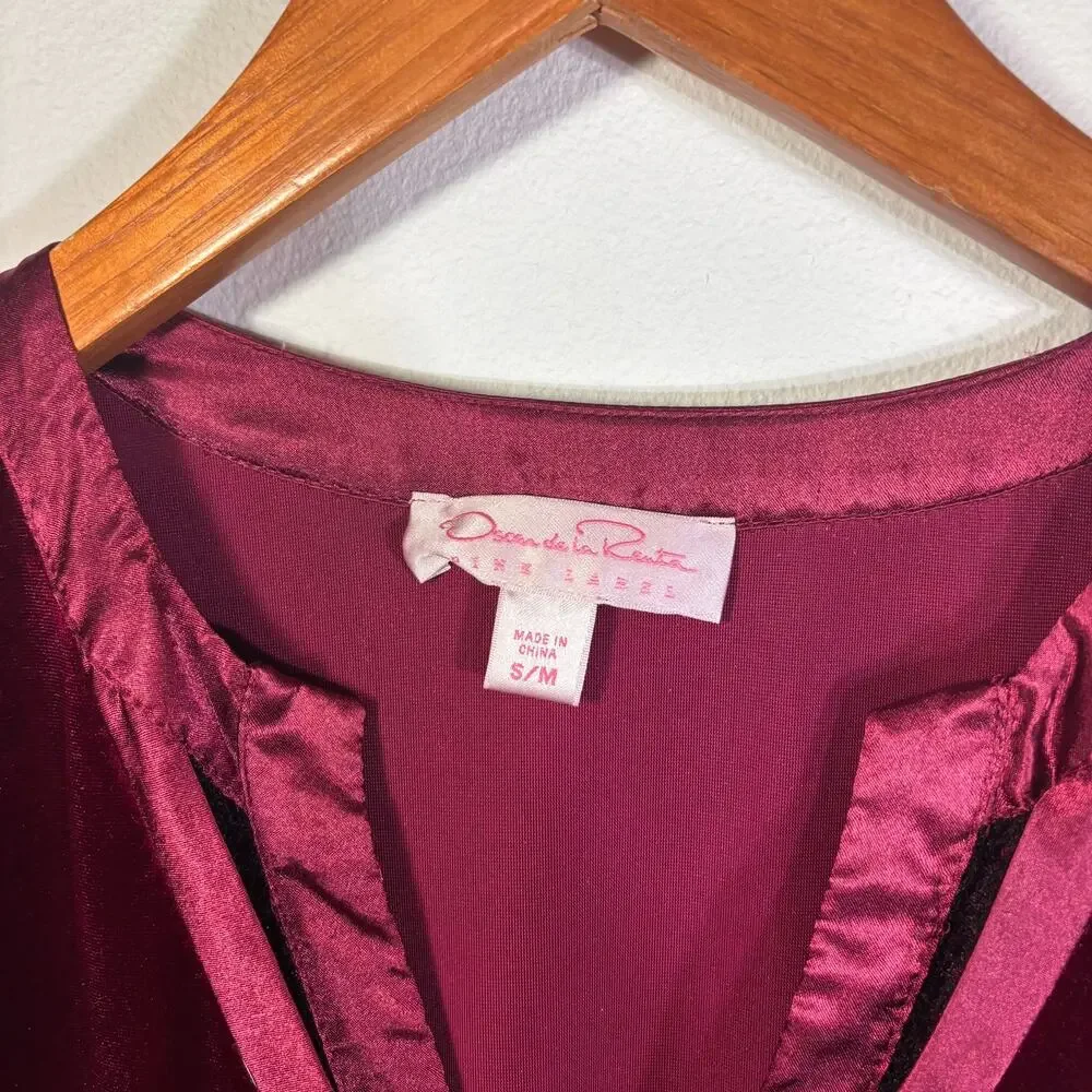 Oscar de la Renta Pink Label Burgundy Velour Lounge Dress Nightgown S/M